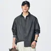 Chaqueta de mezclilla pesada para hombre, modelo primavera 2026, camisa a rayas con bloques de color, chaqueta de cuello camisero, camisa de marca de moda al por mayor