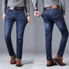 Calça Jeans Masculina Slim Fit de Perna Reta, Estilo Coreano, Elástica, Casual, Calça de Cor Sólida para Jovens, Primavera e Outono