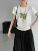 Camiseta Feminina de Verão Estilo Preguiçoso Coreano Casual Versátil Gola Redonda Manga Curta Estampa de Bebida Top Curto N8866