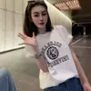 Camiseta Trendy Retro Americana con Estampado de Letras Cuello Redondo para Mujer Verano 2026 Nuevo Algodón Puro Versátil Manga Corta Top Trendy