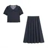 Conjunto de Dos Piezas de Camisa de Mezclilla de Manga Corta con Volantes Estilo Francés Tallas Grandes para Mujer Verano Nuevo Conjunto Holgado 65623