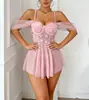 Roupão de dormir estilo princesa, transfronteiriço, puro e sedutor, sexy, em malha floral tridimensional, com design ombro a ombro, mangas bufantes e aro, uma opção de pijama sensual e divertida