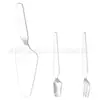 Espátula para pastel, cuchillo para pastel, tenedor y cuchara nuevos de acero inoxidable. Cuchillo, tenedor y cuchara para pastel de cumpleaños. El cuchillo, tenedor y cuchara de postre se pueden imprimir con logo