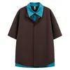Camisa de Estilo Coreano de Verano Falsa de Dos Piezas con Bloques de Color para Hombre, Nueva Marca de Moda 2026, Top con Cuello de Solapa, Unisex