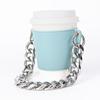 Cubierta de taza metálica acrílica con cadena estilo japonés y coreano, portátil, para café, té con leche, cubierta de cuero aislante, para llevar