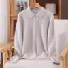 Cárdigan de punto de terciopelo de visón simple y elegante para otoño e invierno para mujer, chaqueta con cuello de pelo de color liso, top básico