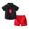 Exportación de Fábrica Transfronteriza Ropa Infantil Verano 2024 Nuevo Estilo Universitario Infantil Camisa de Manga Corta Conjunto de Pantalones Cortos con Corbata de Caballero