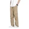 Pantalones casuales para hombre para verano, cordón, corte holgado, talla grande, elásticos, secado rápido, transpirables, con caída, pierna ancha, deportivos largos