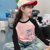 Estilo Coreano Mistura de Lã Raglan Manga Longa Casual Camada Base Top Outono Inverno Meninas Fashionável Doce Estiloso Desenho Animado Gola Redonda Camiseta