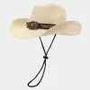 Cinturón de Cuero de Vaca Estilo Nuevo Transfronterizo Sombrero de Paja Estilo Tíbet Sombrero de Sol Vaquero Occidental Sombrero de Paja Estilo Étnico