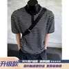 Camiseta Henley de Manga Corta con Rayas de Peso Pesado para Hombre, Marca de Moda, Manga Tres Cuartos, Verano Holgada Casual de Media Manga, Blanco y Negro