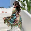 Chal de Verano Protector Solar Estilo Étnico Bufanda Antigua para Mujer Bufanda de Viaje de Yunnan Combinable Protección Solar para la Playa Vintage
