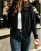 2026 Europeu e Americano transfronteiriço AliExpress outono e inverno novo cor sólida canelado zíper casual manga longa jaqueta casaco curto preto