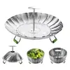 Cozinha a vapor dobrável de aço inoxidável 430, ferramenta de cozinha criativa, alça retrátil, cozimento a vapor de vegetais, prato de frutas, bandeja para cozinhar dumplings