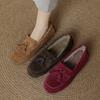 Zapatos de Bean Suaves, Cerosos, Forrados de Felpa, Estilo Británico, con Borlas, Invierno 2024, Planos, Gamuza Escarchada, Cabeza Redonda, Maomao, Zapatos Individuales para Mujer