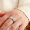 Anillo de Cuerda Elástica Turquesa, Perlas de Agua Dulce, Estilo Antiguo de Nicho, Anillo de Perlas de Estilo Suave, Joyería Transfronteriza
