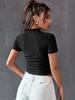 Europeu e Americano 2026 Amazon Aliexpress Transfronteiriço Slim-Fit Cor Sólida Hot Girl Manga Curta Franzido Cropped Blusa Sexy