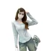 Top de punto con volantes, encaje suave estilo francés y cuello en V para mujer, dulce y estilizado, adecuado para principios de primavera como capa base