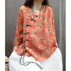 Verano Nuevo Estilo Holgado Adelgazante Nuevo Estilo Chino Casual Talla Grande Artístico Chaqueta Top para Mujer, Camisa de Botones con Estampado Retro para Mujer
