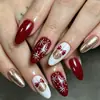 Uñas Postizas Rojas de Navidad Estilo Moda Europea y Americana Más Vendido Uñas Portables Rojo Dorado