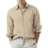 Amazon Transfronteiriça Masculina Europeia e Americana Algodão e Linho Manga Longa Masculina Jovem Simples Casual Cor Sólida Camisa Jaqueta Masculina