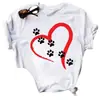 Blusas Femininas Transfronteiriças Patas de Animal Coração Dropshipping Letras Moda Retrô Camiseta Feminina Manga Curta