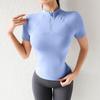 Top de Yoga de Media Cremallera de Manga Corta para Mujer Verano Ajustado de Secado Rápido Transpirable que Cubre el Vientre Camiseta Deportiva para Correr sin Almohadilla en el Pecho