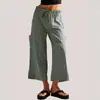 Pantalones Rectos Rayados de Verano 2026 para Mujer con Cordón de Cintura Pierna Ancha Casuales de Playa Pantalones Largos Transpirables de Venta Caliente Transfronteriza Europea y Americana