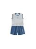 Roupa Infantil Yubao Roupa de Verão para Meninos Terno Simples Gola Redonda Regata Sem Mangas Cor Sólida Casual Shorts com Letras Conjunto de Duas Peças