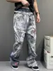 Jeans de Pierna Ancha Micro Acampanada de Hilo Grueso Lavados Desgastados con Estampado Completo Estilo Graffiti Retro Americano 2026 para Hombre