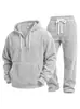Conjunto de Ropa Deportiva Casual Versátil para Hombre, Chaqueta de Manga Larga de Pana con Cruces de Color Sólido, Pantalones Casuales