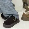 Sapatos Birkenstock de Pelúcia com Solado Grosso Retrô Feminino Outono Inverno Novo Versátil Confortável Casual Plataforma Fivela Slip-on Tendência