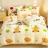 Juego de Cuatro Piezas de Terciopelo de Leche Invierno Doble Cara con Felpa Espesa Franela Terciopelo Coral Sábana Funda de Edredón Juego de Tres Piezas Ropa de Cama