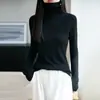Nueva Colección Otoño/Invierno 2026: Suéter de punto ajustado para mujer, de manga larga, color liso, con cuello alto, hecho de lana fina