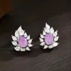 Aretes de Fluorita Morada Transparente con Llama Incrustada, Sencillos y Geniales, Elegancia Morada, Nuevos Aretes de Primavera y Verano para Mujer