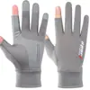 Luvas de pesca sem dedos meio dedo seda gelada dois dedos antiderrapante respirável fitness ciclismo express luvas de seda gelada