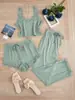 Pijamas de Encaje Transfronterizos Populares para Mujer, Traje de Encaje de Tres Piezas, Tirantes, Pantalones Cortos, Pijamas, Ropa de Casa Sexy para Mujer