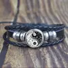 Pulsera Taiji Bagua Yin y Yang Hebilla Oscura Pulsera Tejida Pulsera de Cuero Joyería para Hombres Comercio Exterior Venta al por Mayor Transfronteriza