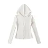 Ry25224-25 Novo Estilo Outono Moletom Americano com Zíper Cardigan Feminino Listrado Slim Slim Jaqueta Curta