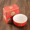 Tazón de Longevidad de 4.5 pulgadas Grabado al por Mayor Hueso de China Remachado Año 8090 Caja de Regalo de Agradecimiento Cumpleaños Centenario Banquete de Longevidad Regalo de Agradecimiento