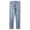 Jeans retos de alta qualidade masculino casual verão 2023 marca de luxo leve branco lavado retrô europeu calça fina