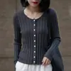Calidad transfronteriza otoño 2026 elegante estilo cárdigan regular cuello redondo corte holgado suéter de punto para mujer