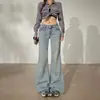 Pantalones Acampanados de Cintura Baja Estilo Americano Picante para Mujer, Corte Ajustado, Caída Suelta, Largo Hasta el Suelo, Jeans Versátiles para Mujer en Otoño