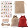 Bolsa Calendario de Adviento Navideño Transfronterizo Nuevo 24 Cuenta Regresiva Bolsillo con Cordón de Lino Juego de Bolsas de Regalo con Cordón de Lino