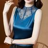 2021 Primavera/Verão Meia-alta Pescoço Mãe Base Camisa Feminina Slim-fit Elegante Sem Mangas Ice Silk Top Cetim Colete