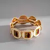 Pulseiras Elásticas Redondas e Quadradas Estilo Europeu e Americano com Gotejamento de Óleo, Pulseiras Redondas Gradiente de Resina Estilo Transfronteiriço, Acessórios de Mão de Metal de Alto Padrão para Mulheres