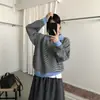 Acompanhamento Coreano! Suéter de Tricô Listrado com Gola Lapela Outono/Inverno 2026 Feminino com Botões Falsos