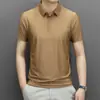 Polo sem costura de manga curta Verão 2023 masculino com lapela fina de seda gelada camiseta para pais de meia-idade top xadrez