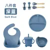 Novo Conjunto de Louças de Silicone para Bebê, Conjunto de Oito Peças para Complemento Alimentar, Babador de Silicone com Ventosa de Grau Alimentício para Bebês, Talheres com Colher