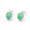 Pendientes Ovalados Verdes Clásicos Versátiles de Calcedonia Imitación con Diamantes, Chapados en Oro, Clips para Orejas sin Perforar, Pendientes para Mujer